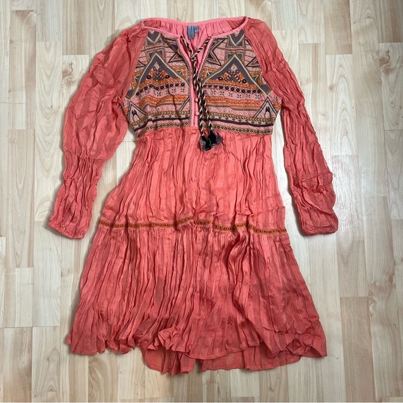 Anthropologie Norah Boho Long Sleeve Tiered Embroidered Mini Dress Size XSmall - Picture 2 of 8